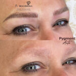 before and after shot of a woman with beautiful brows made with microbladign technique in Pygmentarte amsterdam